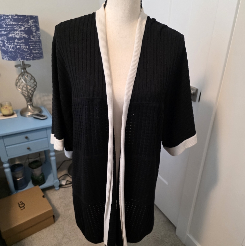 St. John Collection Black and White Open-Front Sweater Size L